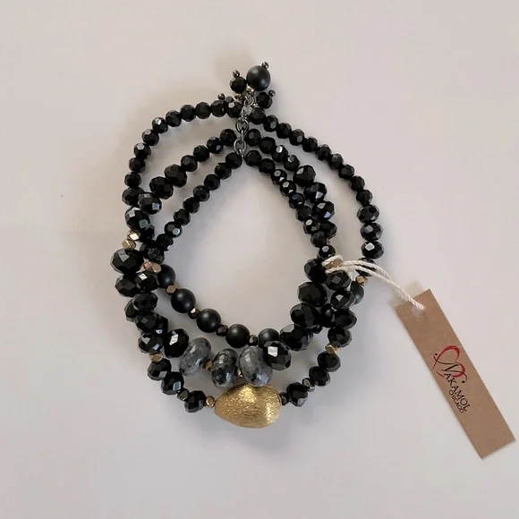 Sparkly NAKAMOL CHICAGO Three Strand Bead and Stone Bracelet - Picture 3 of 4